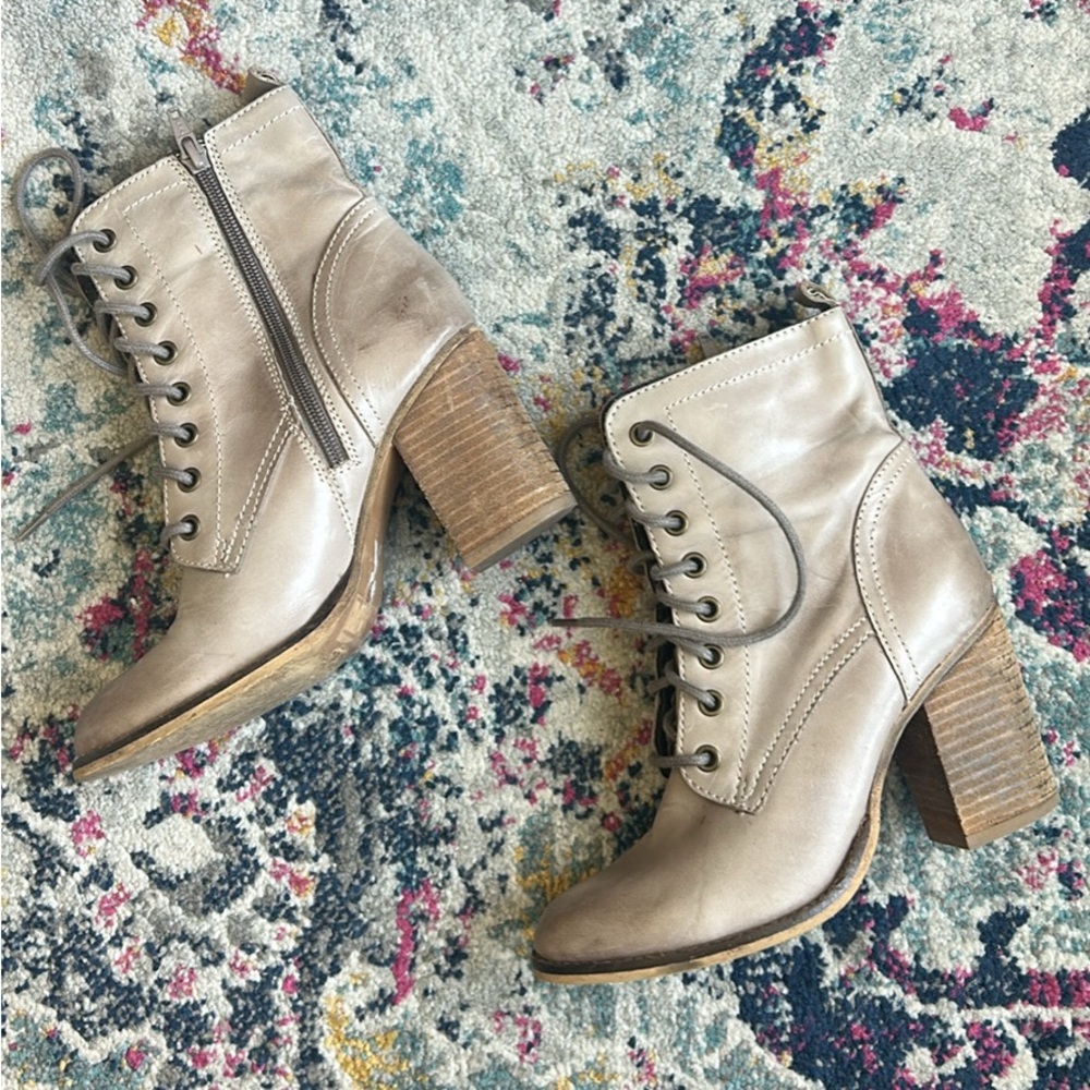 Steve Madden Lace-Up Ankle Boots in Cream